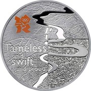 UK Five Pounds River Thames 2010 British Royal Mint Proof KM# 1154 TAMELESS AND SWIFT AND PROUND coin reverse UK Five Pounds River Thames 2010 British Royal Mint Proof KM# 1154 TAMELESS AND SWIFT AND PROUND coin reverse