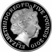 UK Five Pounds The Coastline of Britain 2010 British Royal Mint Proof KM# 1153 ELIZABETH∙II∙D∙G∙REG∙F∙D FIVE POUNDS∙2010 IRB coin obverse UK Five Pounds The Coastline of Britain 2010 British Royal Mint Proof KM# 1153 ELIZABETH∙II∙D∙G∙REG∙F∙D FIVE POUNDS∙2010 IRB coin obverse