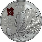 UK Five Pounds The Great British Oak 2010 British Royal Mint Proof KM# 1155 TO STRIVE TO SEEK... AND NOT TO YIELD coin reverse