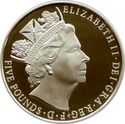 UK Five Pounds The Longest Reigning British Monarch 2015 British Royal Mint Proof KM# 1301a ELIZABETH II∙DEI∙GRA∙REG∙F∙D∙ FIVE POUNDS JB coin obverse UK Five Pounds The Longest Reigning British Monarch 2015 British Royal Mint Proof KM# 1301a ELIZABETH II∙DEI∙GRA∙REG∙F∙D∙ FIVE POUNDS JB coin obverse