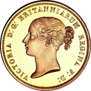 UK Five Pounds Una and the lion 1839 Proof KM# 742 VICTORIA D:G: BRITANNIARUM REGINA F:D: coin obverse