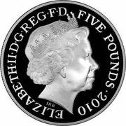 UK Five Pounds Unity 2010 British Royal Mint Proof KM# 1147 ELIZABETH∙II∙D∙G∙REG∙F∙D∙FIVE POUNDS∙2010 IRB coin obverse