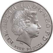 UK Five Pounds Vivat Regina 2006 British Royal Mint Proof KM# 1062a ELIZABETH ∙ II D∙G∙REG∙F∙D FIVE POUNDS IRB coin obverse