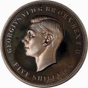 UK Five Shillings Festival of Britain 1951 Proof KM# 880 GEORGIVS VI D:G:BR:OMN:REX F:D: FIVE SHILLINGS coin obverse UK Five Shillings Festival of Britain 1951 Proof KM# 880 GEORGIVS VI D:G:BR:OMN:REX F:D: FIVE SHILLINGS coin obverse