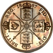UK Florin Two Shillings 1887 KM# 762 BRITT: REG: FID: DEF: coin reverse UK Florin Two Shillings 1887 KM# 762 BRITT: REG: FID: DEF: coin reverse