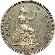 UK Four Pence Groat 1836 KM# 723 FOUR PENCE *YEAR* coin reverse UK Four Pence Groat 1836 KM# 723 FOUR PENCE *YEAR* coin reverse