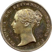 UK Four Pence Groat 1839 Proof KM# 731.2 VICTORIA D:G: BRITANNIAR: REGINA F: D: coin obverse UK Four Pence Groat 1839 Proof KM# 731.2 VICTORIA D:G: BRITANNIAR: REGINA F: D: coin obverse