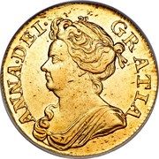 UK Guinea Anne 1713 KM# 534 ANNA ∙ DEI ∙ GRATIA ∙ coin obverse UK Guinea Anne 1713 KM# 534 ANNA ∙ DEI ∙ GRATIA ∙ coin obverse