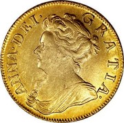 UK Guinea Anne First bust elephant and castle below 1707 KM# 528.2 ANNA∙DEI∙ GRATIA∙ coin obverse UK Guinea Anne First bust elephant and castle below 1707 KM# 528.2 ANNA∙DEI∙ GRATIA∙ coin obverse