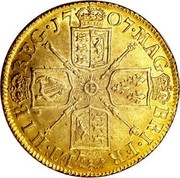 UK Guinea Anne First bust elephant and castle below 1707 KM# 528.2 17 07∙MAG BRI∙FR ET∙HIB REG∙ coin reverse UK Guinea Anne First bust elephant and castle below 1707 KM# 528.2 17 07∙MAG BRI∙FR ET∙HIB REG∙ coin reverse