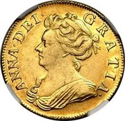 UK Guinea Anne First bust no elephant and castle below 1707 KM# 528.1 ANNA ∙ DEI ∙ GRATIA ∙ coin obverse UK Guinea Anne First bust no elephant and castle below 1707 KM# 528.1 ANNA ∙ DEI ∙ GRATIA ∙ coin obverse