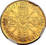 UK Guinea Anne First bust no elephant and castle below 1707 KM# 528.1 MAG BRI ∙ FR ET ∙ HIB REG ∙ coin reverse UK Guinea Anne First bust no elephant and castle below 1707 KM# 528.1 MAG BRI ∙ FR ET ∙ HIB REG ∙ coin reverse