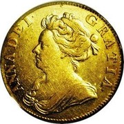 UK Guinea Anne no VIGO below bust 1706 KM# 511.1 ANNA ∙ DEI ∙ GRATIA ∙ coin obverse UK Guinea Anne no VIGO below bust 1706 KM# 511.1 ANNA ∙ DEI ∙ GRATIA ∙ coin obverse
