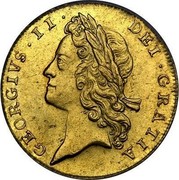 UK Guinea George II (2nd portrait) 1732 KM# 573.1 GEORGIVS ∙ II ∙ DEI ∙ GRATIA ∙ coin obverse UK Guinea George II (2nd portrait) 1732 KM# 573.1 GEORGIVS ∙ II ∙ DEI ∙ GRATIA ∙ coin obverse
