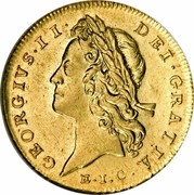 UK Guinea George II (2nd portrait) E.I.C. below 1732 KM# 573.2 GEORGIVS∙II∙ DEI∙GRATIA∙ E.I.C. coin obverse UK Guinea George II (2nd portrait) E.I.C. below 1732 KM# 573.2 GEORGIVS∙II∙ DEI∙GRATIA∙ E.I.C. coin obverse
