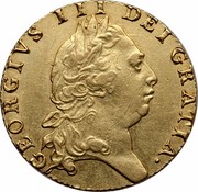 UK Guinea King George III 1793 KM# 609 GEORGIVS III DEI GRATIA coin obverse UK Guinea King George III 1793 KM# 609 GEORGIVS III DEI GRATIA coin obverse