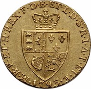 UK Guinea King George III 1793 KM# 609 F ∙ D ∙ B ∙ ET ∙ L ∙ D ∙ S ∙ R ∙ I ∙ A ∙ T ∙ ET ∙ E ∙ M ∙ B ∙ F ∙ ET ∙ H ∙ REX ∙ coin reverse UK Guinea King George III 1793 KM# 609 F ∙ D ∙ B ∙ ET ∙ L ∙ D ∙ S ∙ R ∙ I ∙ A ∙ T ∙ ET ∙ E ∙ M ∙ B ∙ F ∙ ET ∙ H ∙ REX ∙ coin reverse