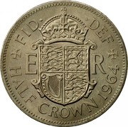 UK Half Crown Elizabeth II 1964 KM# 907 + FID∙ ∙DEF + E R E∙F C∙T HALF CROWN *YEAR* coin reverse UK Half Crown Elizabeth II 1964 KM# 907 + FID∙ ∙DEF + E R E∙F C∙T HALF CROWN *YEAR* coin reverse
