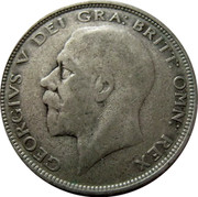 UK Half Crown George V modified head 1927 KM# 830 GEORGIUS V DEI GRA: BRITT: OMN: REX coin obverse UK Half Crown George V modified head 1927 KM# 830 GEORGIUS V DEI GRA: BRITT: OMN: REX coin obverse