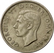 UK Half Crown George VI 1949 KM# 879 GEORGIVS VI D: G: BR: OMN: REX coin obverse UK Half Crown George VI 1949 KM# 879 GEORGIVS VI D: G: BR: OMN: REX coin obverse