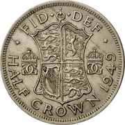 UK Half Crown George VI 1949 KM# 879 ∙ FID∙ ∙DEF ∙ GG GG HALF CROWN *YEAR* coin reverse UK Half Crown George VI 1949 KM# 879 ∙ FID∙ ∙DEF ∙ GG GG HALF CROWN *YEAR* coin reverse