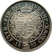 UK Half Crown Victoria 1893 Proof KM# 782 ∙FID∙DEF∙ IND∙IMP∙ HALF CROWN coin reverse UK Half Crown Victoria 1893 Proof KM# 782 ∙FID∙DEF∙ IND∙IMP∙ HALF CROWN coin reverse