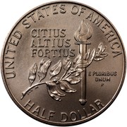 USA Half Dollar 1992 Olympics 1992 P KM# 233 UNITED STATES OF AMERICA CITIUS ALTIUS FORTIUS E PLURIBUS UNUM HALF DOLLAR coin reverse USA Half Dollar 1992 Olympics 1992 P KM# 233 UNITED STATES OF AMERICA CITIUS ALTIUS FORTIUS E PLURIBUS UNUM HALF DOLLAR coin reverse