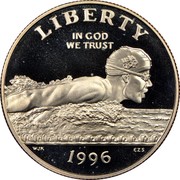 USA Half Dollar 1996 Atlanta Olympics - swimming 1996 S Proof KM# 267 LIBERTY IN GOD WE TRUST USA coin obverse USA Half Dollar 1996 Atlanta Olympics - swimming 1996 S Proof KM# 267 LIBERTY IN GOD WE TRUST USA coin obverse