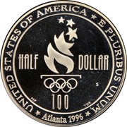 USA Half Dollar 1996 Atlanta Olympics - swimming 1996 S Proof KM# 267 * UNITED STATES OF AMERICA * E PLURIBUS UNUM HALF DOLLAR 100 * ATLANTA 1996 * coin reverse USA Half Dollar 1996 Atlanta Olympics - swimming 1996 S Proof KM# 267 * UNITED STATES OF AMERICA * E PLURIBUS UNUM HALF DOLLAR 100 * ATLANTA 1996 * coin reverse