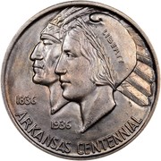 USA Half Dollar Arkansas Centennial 1937 KM# 168 ARKANSAS CENTENNIAL 1836 1936 LIBERTY coin obverse USA Half Dollar Arkansas Centennial 1937 KM# 168 ARKANSAS CENTENNIAL 1836 1936 LIBERTY coin obverse
