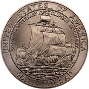 USA Half Dollar Columbus Voyage - 500th Anniversary 1992 D KM# 237 UNITED STATES OF AMERICA 500TH ANNIVERSARY OF COLUMBUS DISCOVERY HALF DOLLAR E PLURIBUS UNUM coin reverse USA Half Dollar Columbus Voyage - 500th Anniversary 1992 D KM# 237 UNITED STATES OF AMERICA 500TH ANNIVERSARY OF COLUMBUS DISCOVERY HALF DOLLAR E PLURIBUS UNUM coin reverse