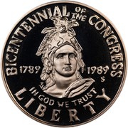 USA Half Dollar Congress Bicentennial 1989 S KM# 224 LIBERTY IN GOD WE TRUST BICENTENNIAL OF THE CONGRESS 1789 1989 coin obverse USA Half Dollar Congress Bicentennial 1989 S KM# 224 LIBERTY IN GOD WE TRUST BICENTENNIAL OF THE CONGRESS 1789 1989 coin obverse