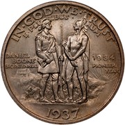 USA Half Dollar Daniel Boone Bicentennial 1937 KM# 165.2 IN ∙ GOD ∙ WE ∙ TRUST E ∙ PLURIBUS ∙ UNUM DANIEL BOONE BICENTENNIAL PIONEER YEAR coin reverse USA Half Dollar Daniel Boone Bicentennial 1937 KM# 165.2 IN ∙ GOD ∙ WE ∙ TRUST E ∙ PLURIBUS ∙ UNUM DANIEL BOONE BICENTENNIAL PIONEER YEAR coin reverse