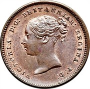 UK Half Farthing Victoria (1st portrait) 1844 KM# 738 VICTORIA D: G: BRITANNIAR: REGINA F: D: coin obverse UK Half Farthing Victoria (1st portrait) 1844 KM# 738 VICTORIA D: G: BRITANNIAR: REGINA F: D: coin obverse