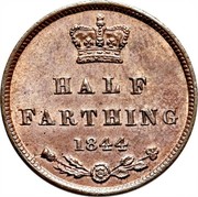 UK Half Farthing Victoria (1st portrait) 1844 KM# 738 HALF FARTHING *YEAR* coin reverse UK Half Farthing Victoria (1st portrait) 1844 KM# 738 HALF FARTHING *YEAR* coin reverse