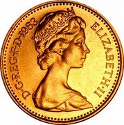 UK Half Penny Elizabeth II 1983 Proof KM# 926 D∙G∙REG∙F∙D∙1982 ELIZABETH∙II coin obverse UK Half Penny Elizabeth II 1983 Proof KM# 926 D∙G∙REG∙F∙D∙1982 ELIZABETH∙II coin obverse