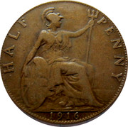UK Half Penny George V 1916 KM# 809 HALF PENNY *YEAR* coin reverse UK Half Penny George V 1916 KM# 809 HALF PENNY *YEAR* coin reverse