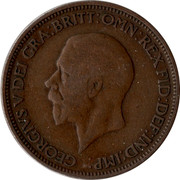 UK Half Penny George V 1931 KM# 837 GEORGIVS V DEI GRA:BRITT:OMN:REX FID:DEF:IND:IMP coin obverse UK Half Penny George V 1931 KM# 837 GEORGIVS V DEI GRA:BRITT:OMN:REX FID:DEF:IND:IMP coin obverse
