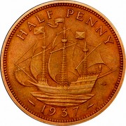 UK Half Penny George V 1937 Proof KM# 844 HALF PENNY *YEAR* HP coin reverse UK Half Penny George V 1937 Proof KM# 844 HALF PENNY *YEAR* HP coin reverse