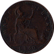 UK Half Penny Victoria Beaded border 1860 KM# 748.1 HALF PENNY coin reverse UK Half Penny Victoria Beaded border 1860 KM# 748.1 HALF PENNY coin reverse