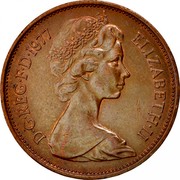 UK New Pence Elizabeth II 1977 Proof KM# 916 D∙G∙REG∙F∙D∙1980 ELIZABETH∙II coin obverse UK New Pence Elizabeth II 1977 Proof KM# 916 D∙G∙REG∙F∙D∙1980 ELIZABETH∙II coin obverse