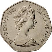 UK New Pence Elizabeth II 1978 KM# 913 D∙G∙REG∙F∙D∙1980 ELIZABETH∙II coin obverse UK New Pence Elizabeth II 1978 KM# 913 D∙G∙REG∙F∙D∙1980 ELIZABETH∙II coin obverse
