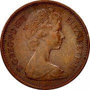 UK New Penny 1/2 Elizabeth II 1976 KM# 914 D∙G∙REG∙F∙D∙1975 ELIZABETH∙II coin obverse UK New Penny 1/2 Elizabeth II 1976 KM# 914 D∙G∙REG∙F∙D∙1975 ELIZABETH∙II coin obverse