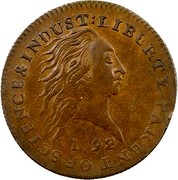 USA One Cent 1792 KM# PnF1 Issues of 1792 LIBERTY PARENT OF SCIENCE & INDUST: coin obverse USA One Cent 1792 KM# PnF1 Issues of 1792 LIBERTY PARENT OF SCIENCE & INDUST: coin obverse