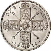 UK One Florin Two Shillings 1914 KM# 817 ONE FLORIN *YEAR* coin reverse UK One Florin Two Shillings 1914 KM# 817 ONE FLORIN *YEAR* coin reverse