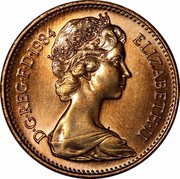 UK One Penny Elizabeth II 1984 Proof KM# 927 D∙G∙REG∙F∙D∙1982 ELIZABETH∙II coin obverse UK One Penny Elizabeth II 1984 Proof KM# 927 D∙G∙REG∙F∙D∙1982 ELIZABETH∙II coin obverse