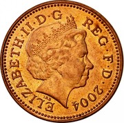 UK One Penny Elizabeth II 2004 KM# 986a ELIZABETH∙II∙D∙G REG∙F∙D∙1999 IRB coin obverse UK One Penny Elizabeth II 2004 KM# 986a ELIZABETH∙II∙D∙G REG∙F∙D∙1999 IRB coin obverse