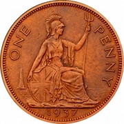 UK One Penny George VI 1937 Matte Proof KM# 845 ONE PENNY *YEAR* coin reverse UK One Penny George VI 1937 Matte Proof KM# 845 ONE PENNY *YEAR* coin reverse