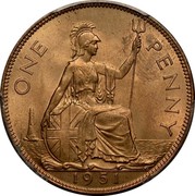 UK One Penny George VI 1951 Proof KM# 869 ONE PENNY *YEAR* coin reverse UK One Penny George VI 1951 Proof KM# 869 ONE PENNY *YEAR* coin reverse