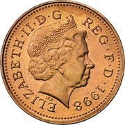 UK One Penny Magnetic 1998 KM# 986 ELIZABETH∙II∙D∙G REG∙F∙D∙2001 IRB coin obverse UK One Penny Magnetic 1998 KM# 986 ELIZABETH∙II∙D∙G REG∙F∙D∙2001 IRB coin obverse